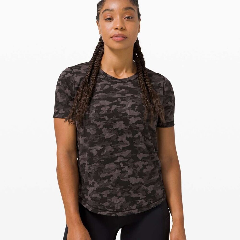 Lululemon Long Distance Short Sleeve - 10 Heritage Camo Jacquard Black Lunar Roc